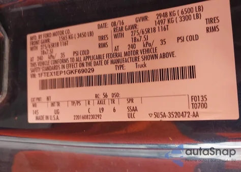 2016 Ford F-150 Xlt z USA, uszkodzony, nr VIN 1FTEX1EP1GKF69029